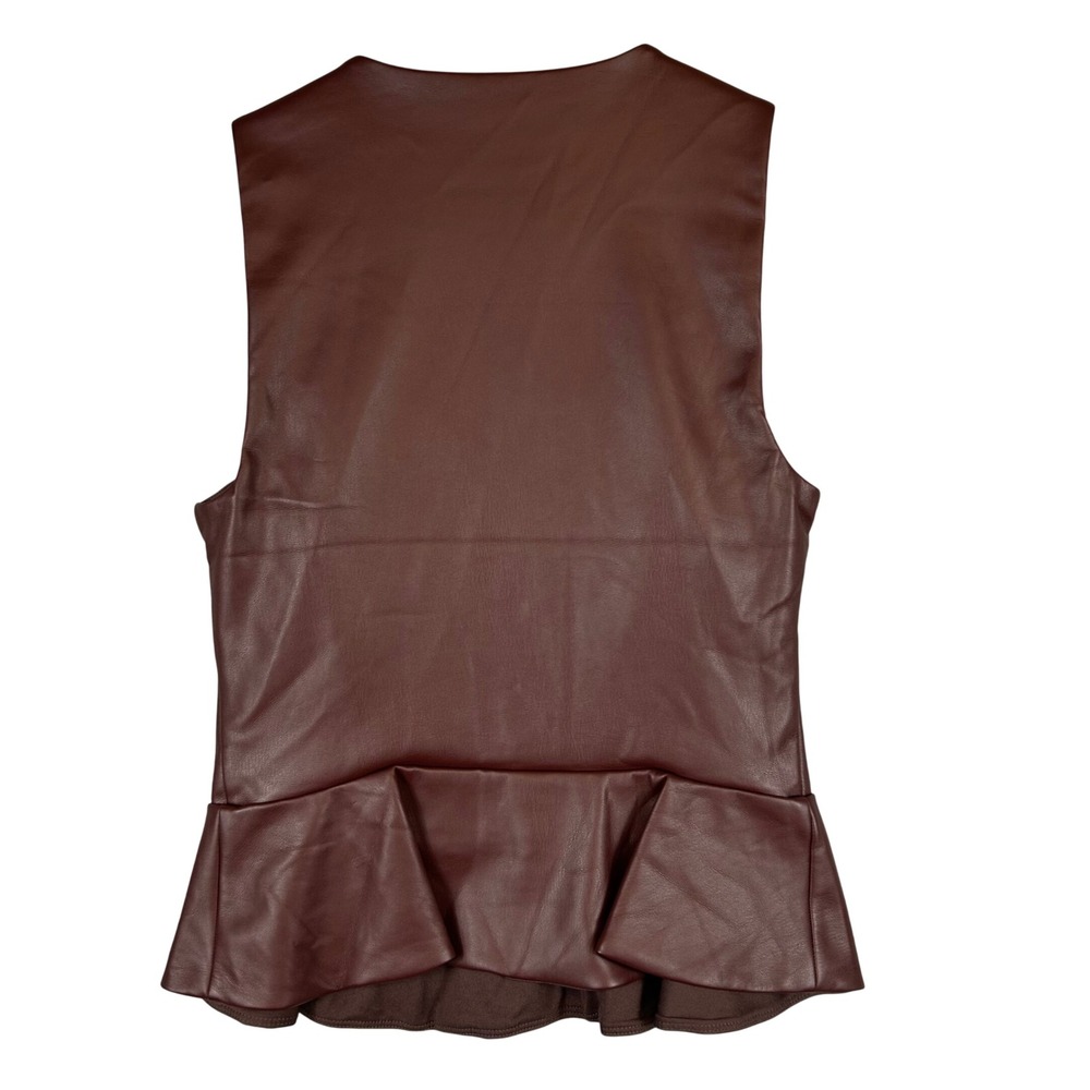 Express Womens Brown Faux Leather Peplum Sleeveless Top Size S NWT 06410861 - Picture 2 of 10